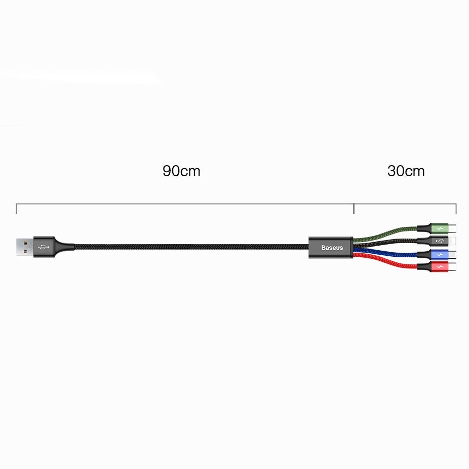 USB-A Ladekabel - 2 x Lightning / microUSB / USB-C Baseus Rapid 4in1, 20W, 1.2m, Schwarz CA1T4-A01