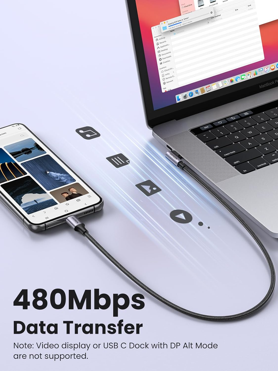 USB-C Daten- und Ladekabel - USB-C UGREEN US255 Angled, 60W, 3m, Grau
