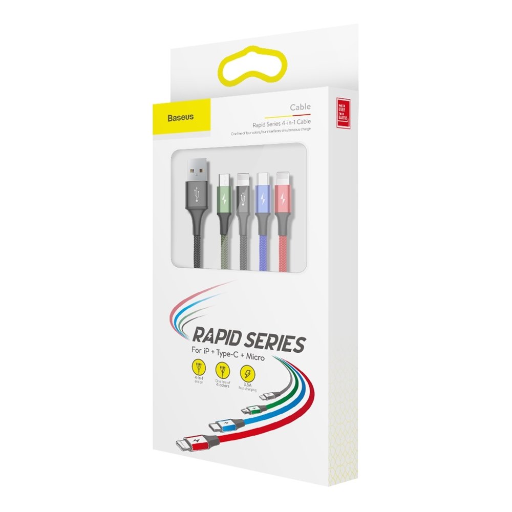 USB-A Ladekabel - 2 x Lightning / microUSB / USB-C Baseus Rapid 4in1, 20W, 1.2m, Schwarz CA1T4-A01