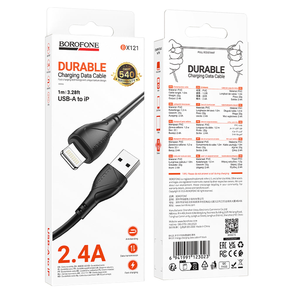 Daten- und Ladekabel USB-A - Lightning Borofone BX121 Energy, 18W, 1m, Schwarz