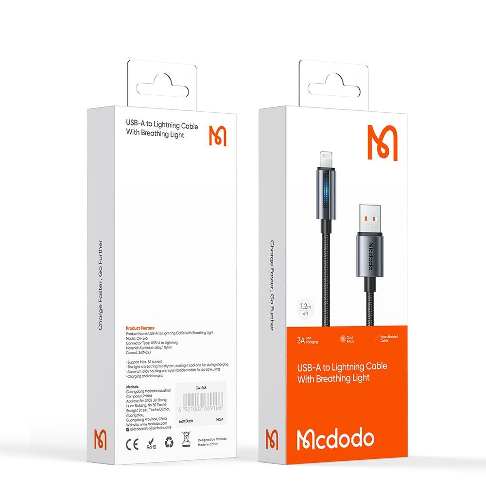Daten- und Ladekabel USB-A - Lightning McDodo CA-5660, 18W, 1.2m, Schwarz