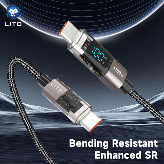 Daten- und Ladekabel USB-C - Lightning Lito LD09CC Display, 100W, 1.2m, Schwarz