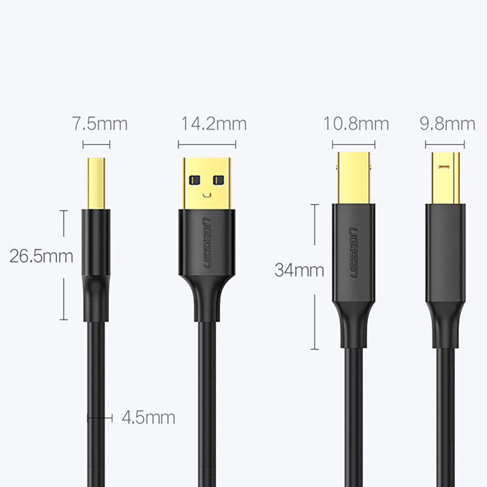 Druckerkabel UGREEN US135, USB-A - USB-B, 1m, Schwarz