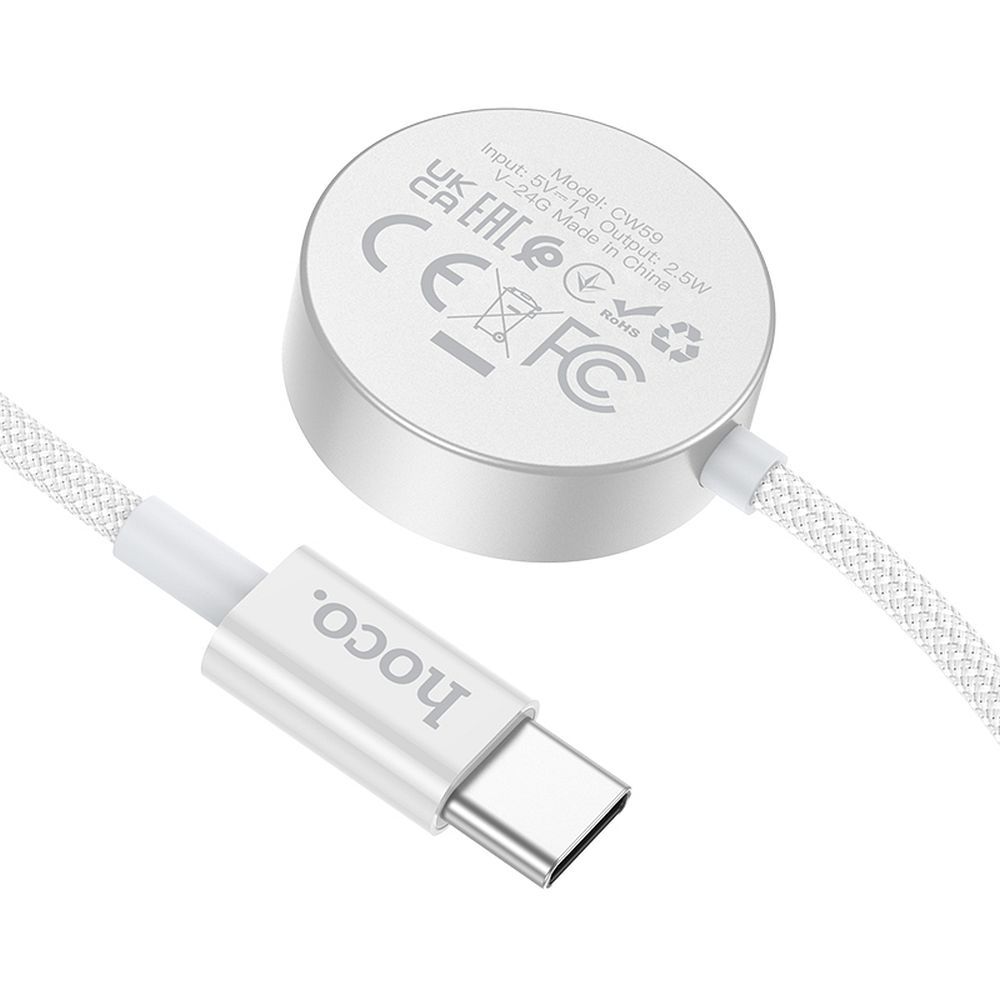 Wireless-Ladegerät HOCO CW59 für Apple Watch / Samsung Galaxy Watch Series, USB-C, Weiß