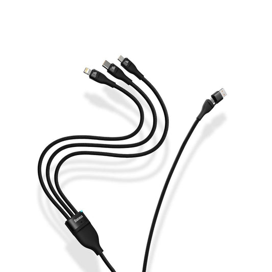 Baseus Flash Serie II 3in1 USB-A / USB-C - Lightning / microUSB / USB-C Ladekabel, 100W, 1.2m, Schwarz CASS03010101