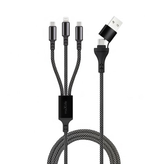 MaXlife 3in1 USB-A / USB-C - Lightning / USB-C MaXlife Ladekabel, 66W, 1m, Schwarz
