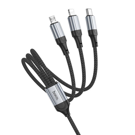 USB-A - Lightning / microUSB / USB-C Ladekabel HOCO X102 3in1, 18W, 1m, Schwarz