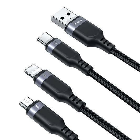 USB-A - Lightning / microUSB / USB-C Ladekabel Joyroom S-A18 3in1, 20W, 1,2m, Schwarz