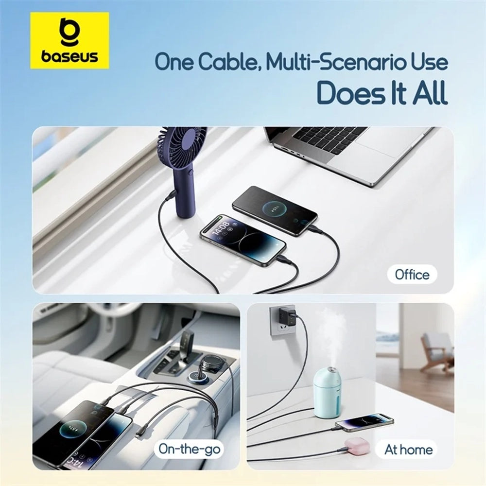 USB-A-Ladekabel - Lightning / microUSB / USB-C Baseus Ultra Fast 3in1, 18W, 0,8m, Schwarz P10377501111-00