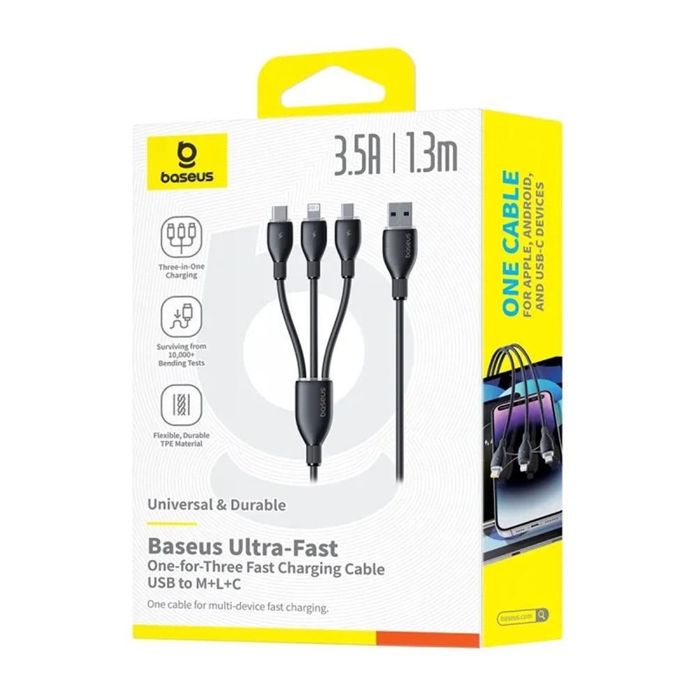 USB-A-Ladekabel - Lightning / microUSB / USB-C Baseus Ultra Fast 3in1, 18W, 0,8m, Schwarz P10377501111-00