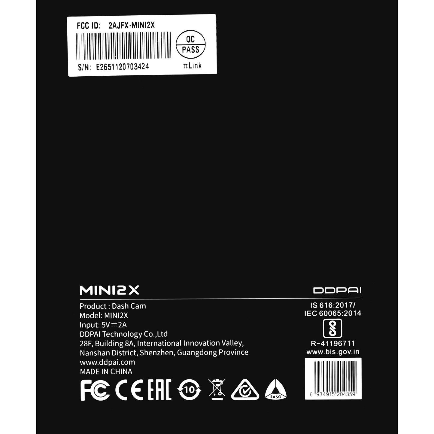 Auto-Kamera DDPAI MINI2X, 2K, Wi-Fi