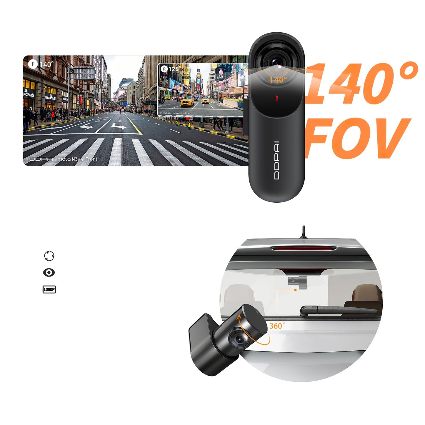 Auto-Kamera Vorne Hinten DDPAI mola N3 Pro, 1600P, Wi-Fi