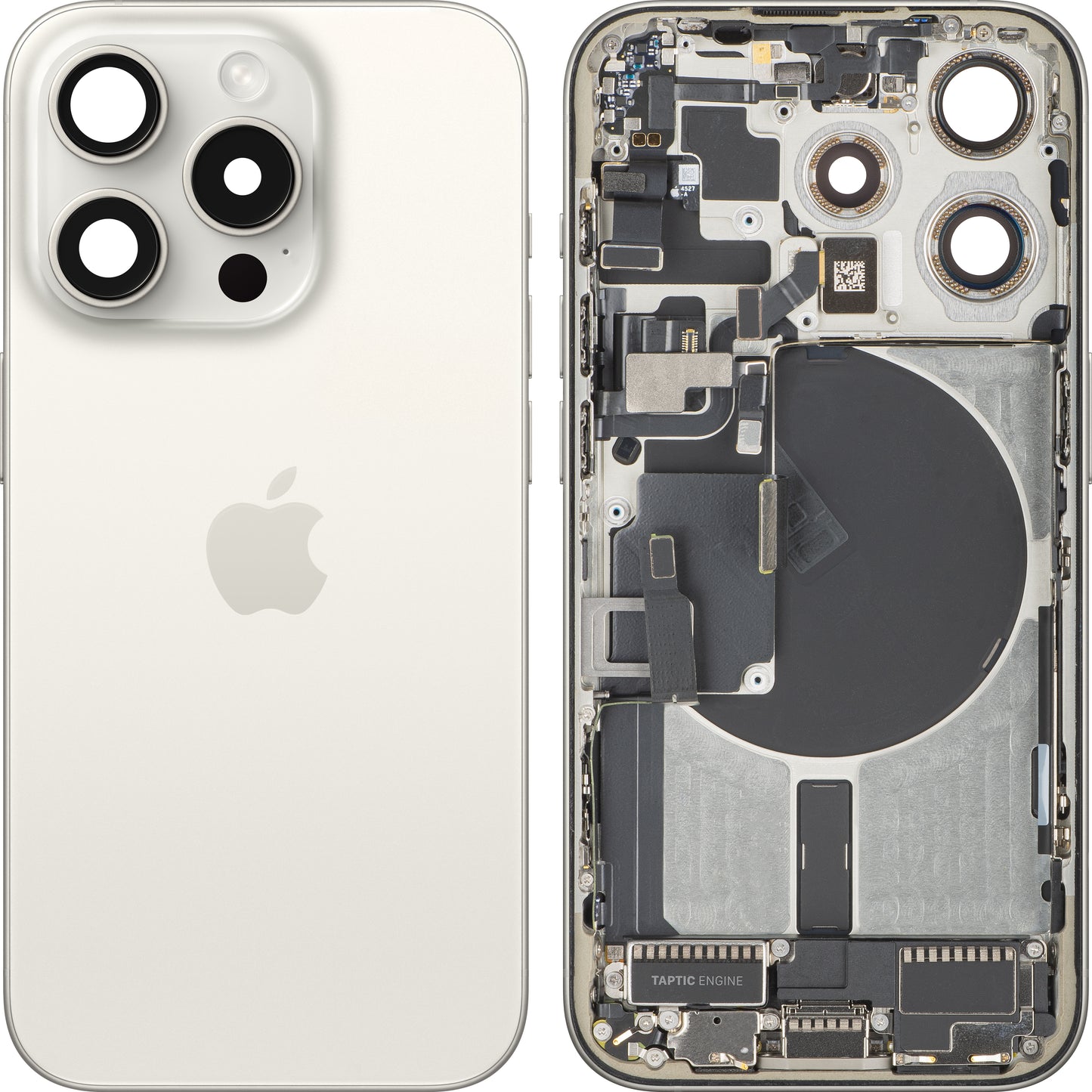 Apple iPhone 15 Pro Akkudeckel, mit Mittelgehäuse, Vollständige Teile, Weiß (White Titanium), Swap