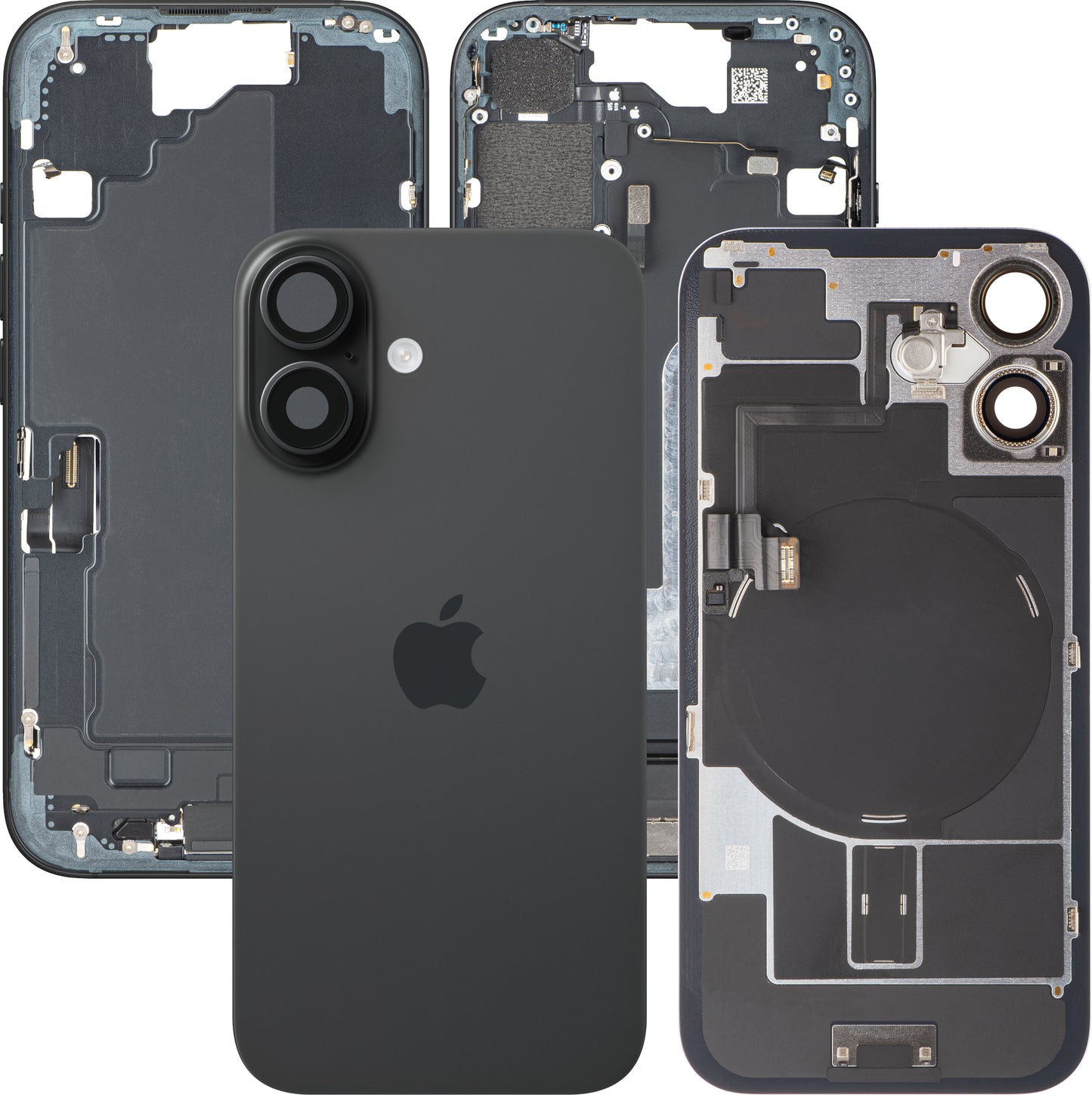 Batteriedeckel Apple iPhone 16, mit Mittelgehäuse, Vollständige Teile, Schwarz, Swap