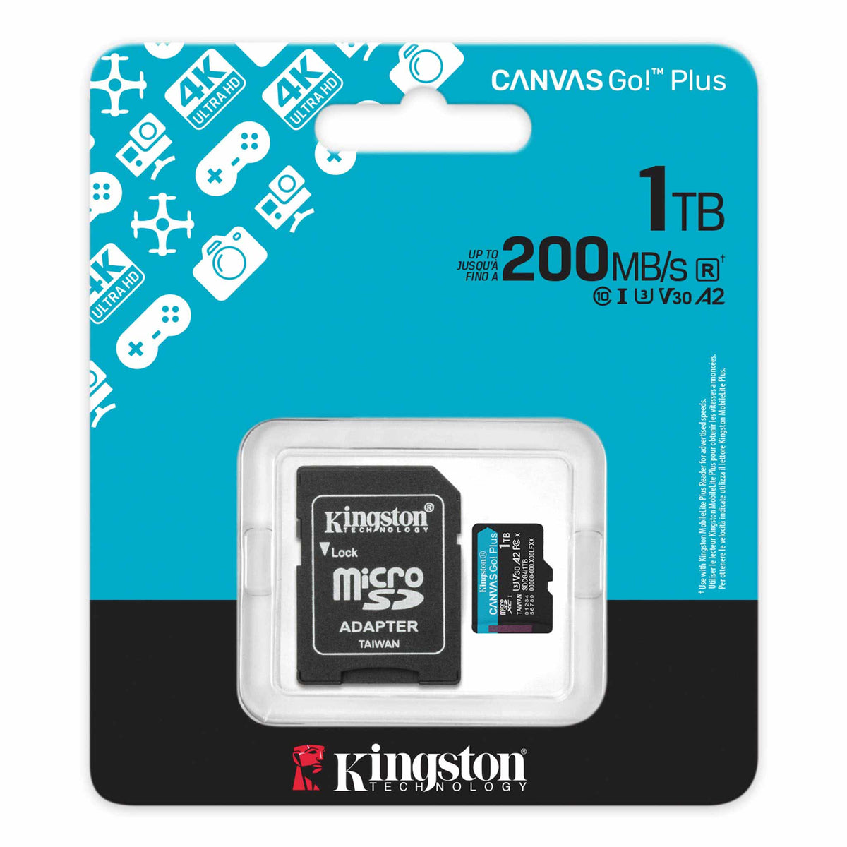 Kingston Canvas Go Plus Android A2 microSDXC Speicherkarte, 1TB, Klasse 10 / UHS-1 U3, mit Adapter SDCG4/1TB