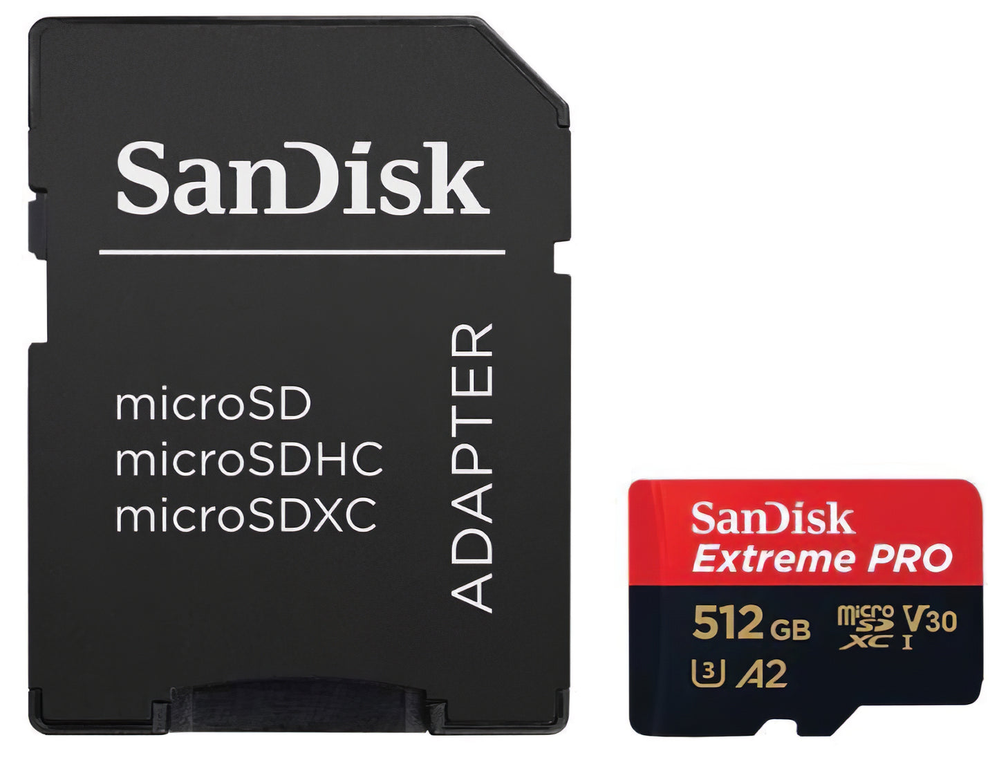 Speicherkarte microSDXC SanDisk Extreme Pro, 512Gb, Klasse 10 / UHS-1 U3, mit Adapter SDSQXCD-512G-GN6MA
