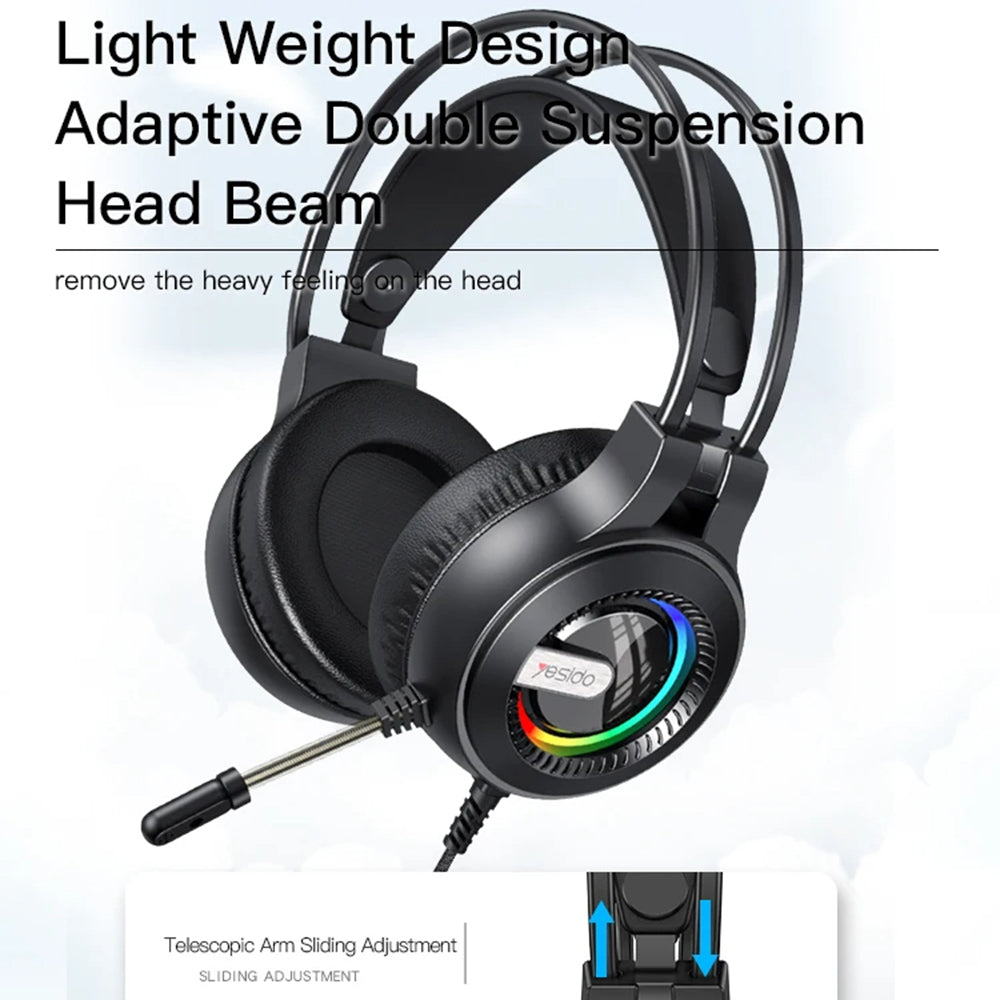 Gaming Kopfhörer 3.5mm Yesido EK02, RGB, 2.2m, Schwarz