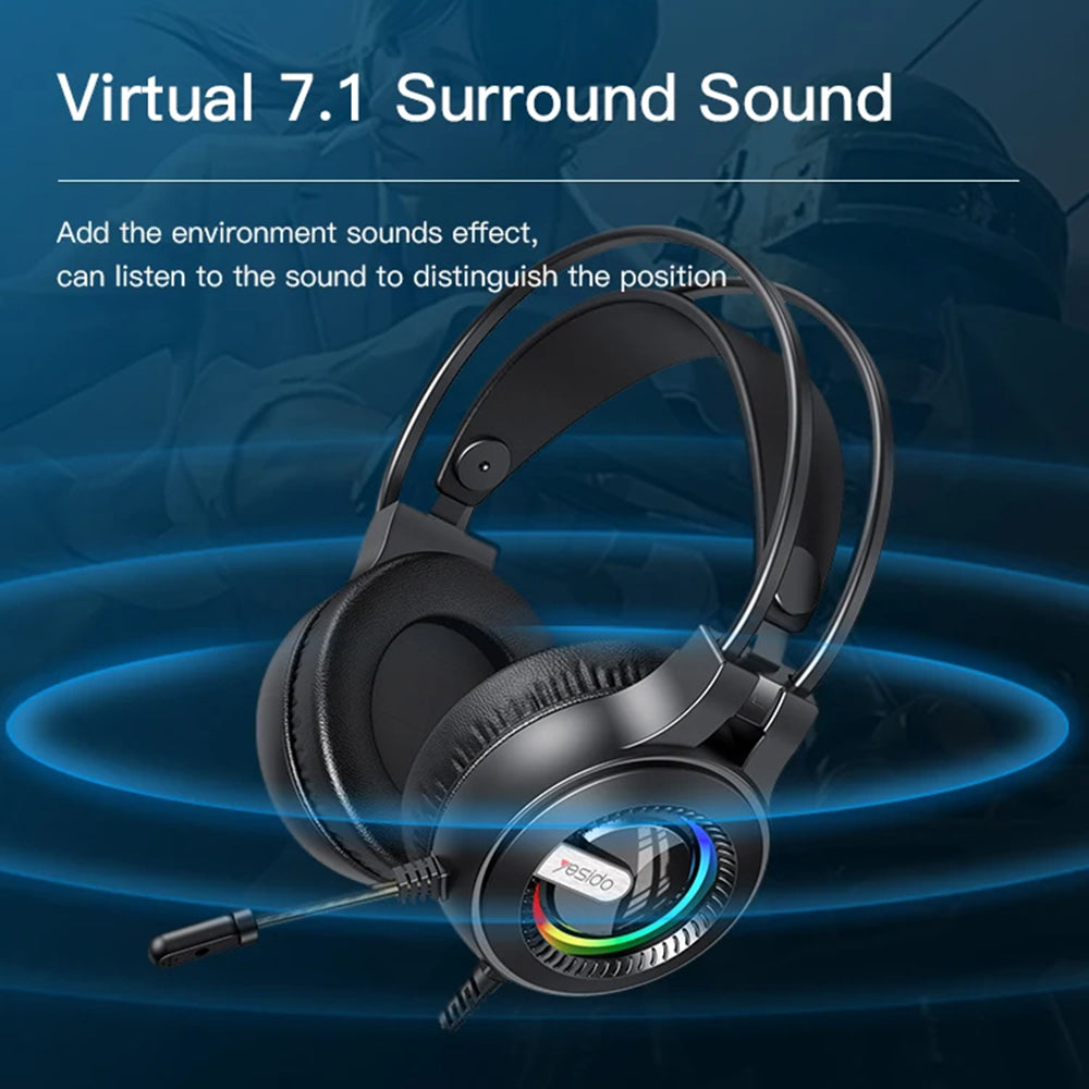 Gaming Kopfhörer 3.5mm Yesido EK02, RGB, 2.2m, Schwarz