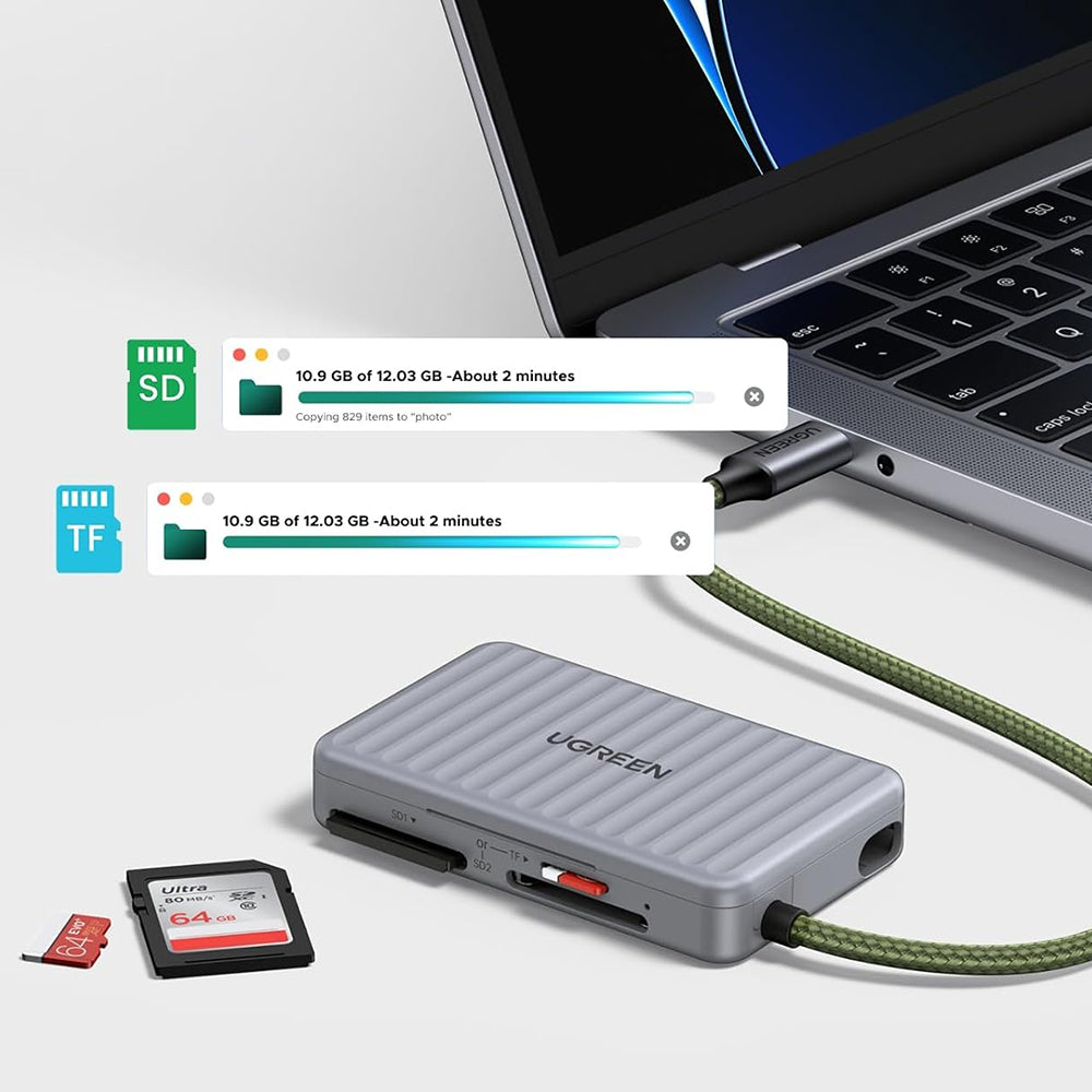 USB-C Kartenleser mit Organizer UGREEN 55886, 2 x SD - microSD, Grau