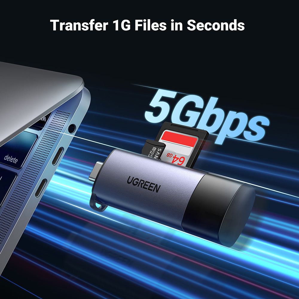 USB / USB-C Kartenleser UGREEN CM185, SD - microSD, Grau