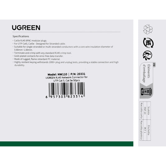 Netzwerkstecker UGREEN NW110, RJ45, Cat5, Satz 50 Stück