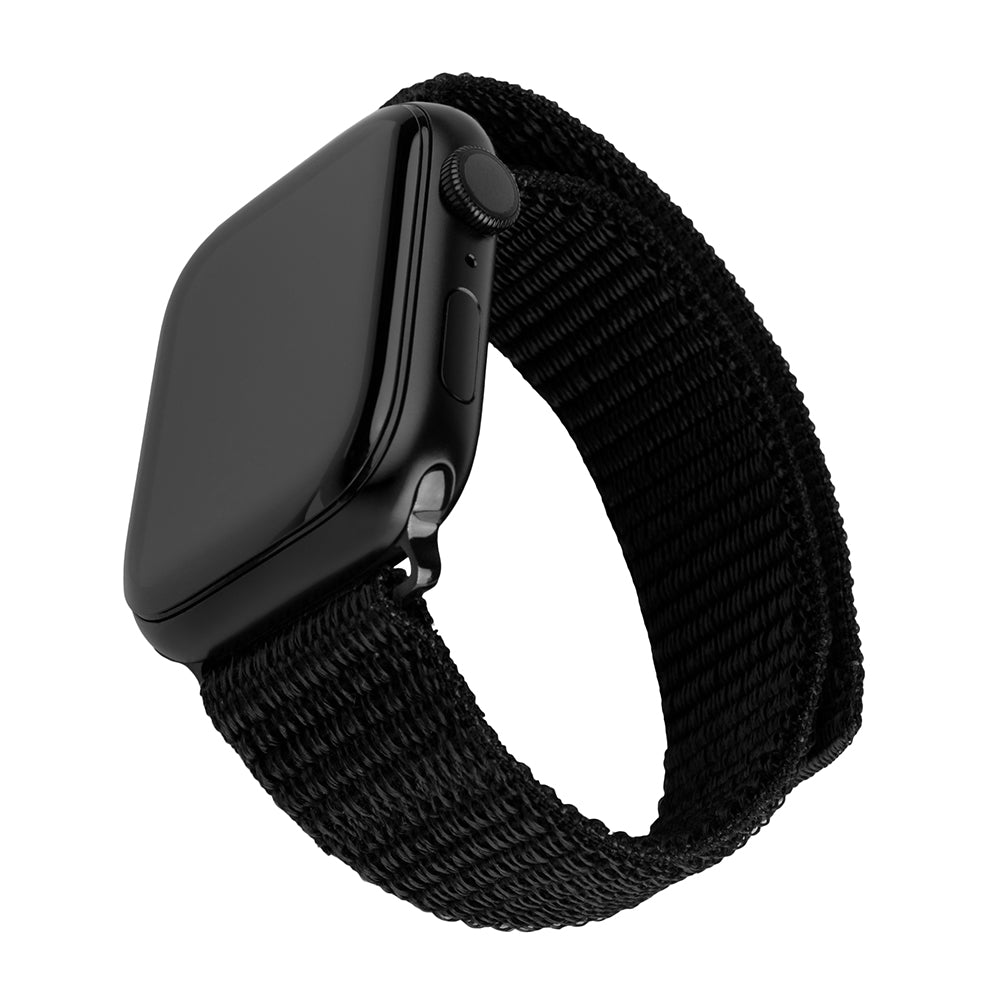 Fixed Nylon Sporty Armband für Apple Watch 49mm / 46mm / 45mm / 44mm / 42mm Serie, Schwarz