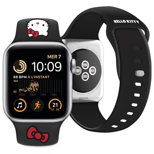 Hello Kitty Silikonarmband Kitty Head für Apple Watch 49mm / 46mm / 45mm / 44mm / 42mm Serie, Schwarz