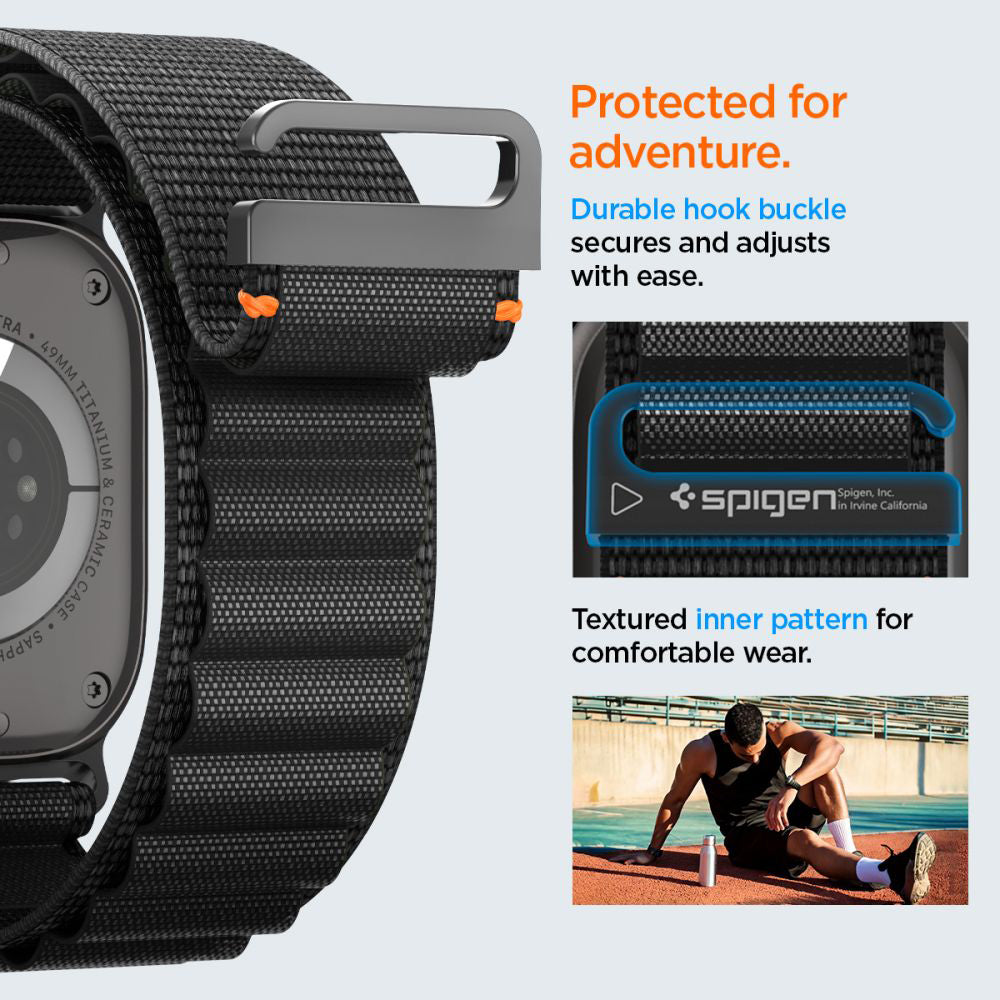 Spigen WBF1 Armband für Apple Watch 49mm / 46mm / 45mm / 44mm Serie, Schwarz AMP10144