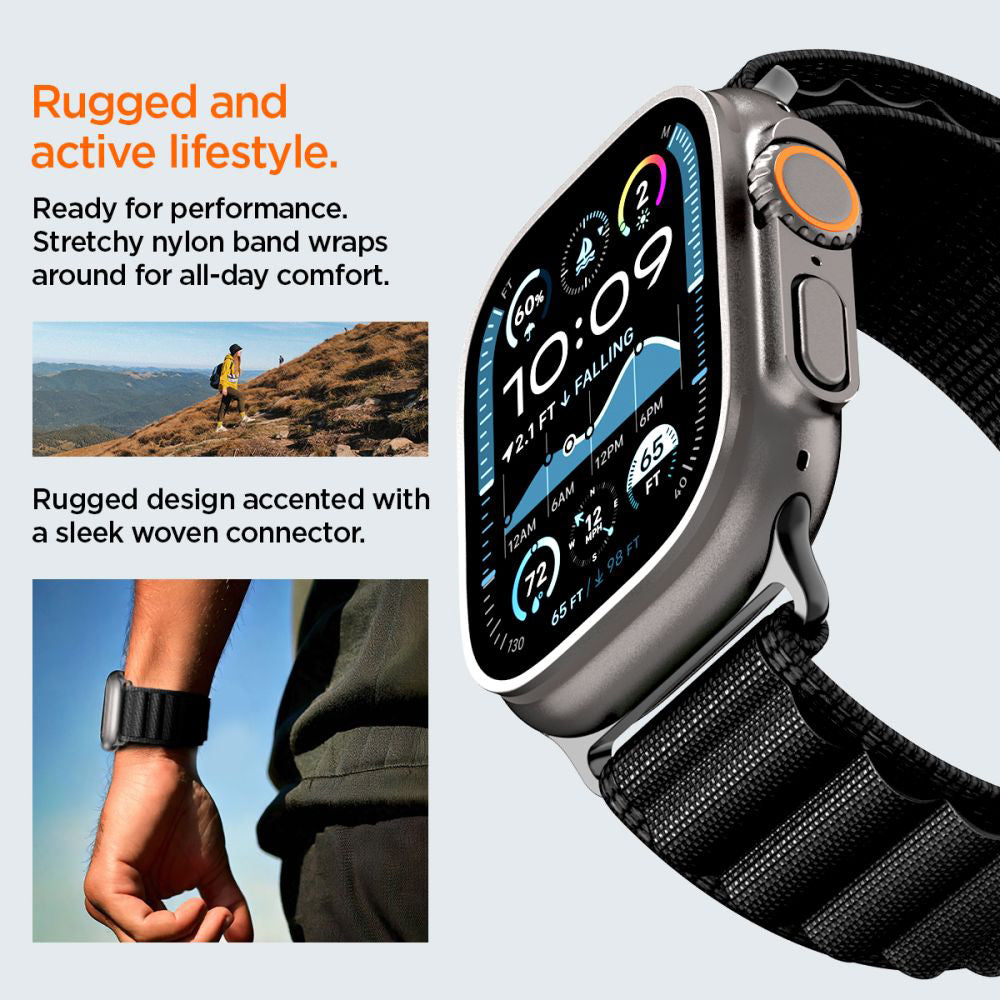 Spigen WBF1 Armband für Apple Watch 49mm / 46mm / 45mm / 44mm Serie, Schwarz AMP10144