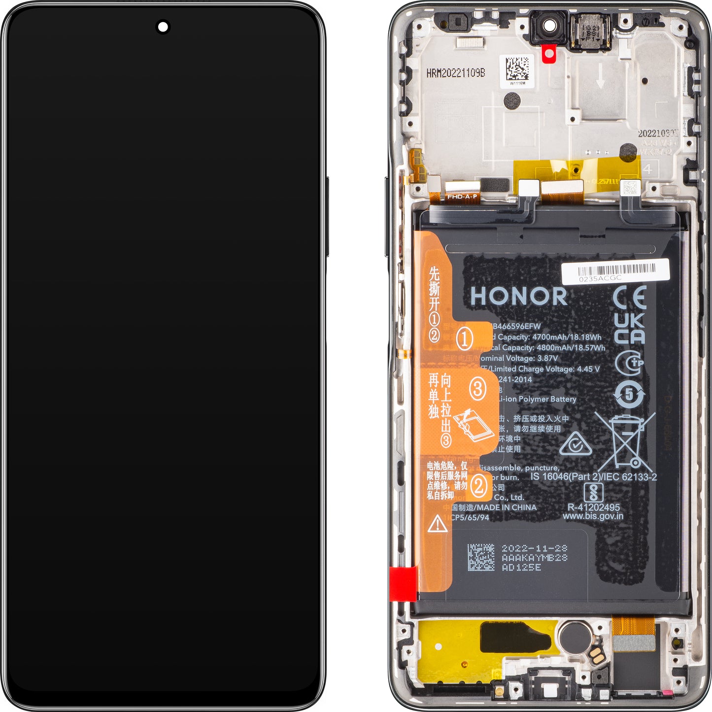 Touchscreen Display Touchscreen Honor Magic4 Lite, mit Rahmen und Akku, Midnight Black, Service Pack 0235ABSK