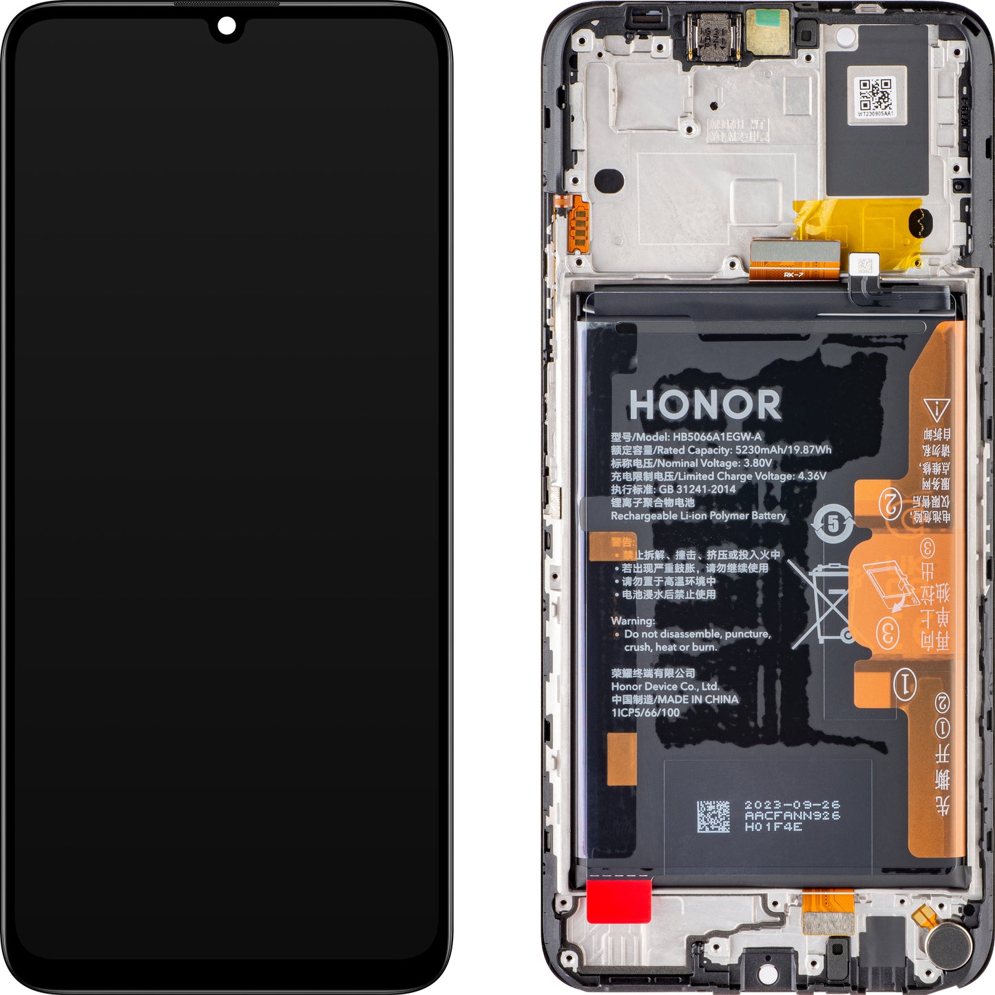 Display / Touchscreen für Honor X7a | mit Rahmen & Akku | Schwarz | Service Pack