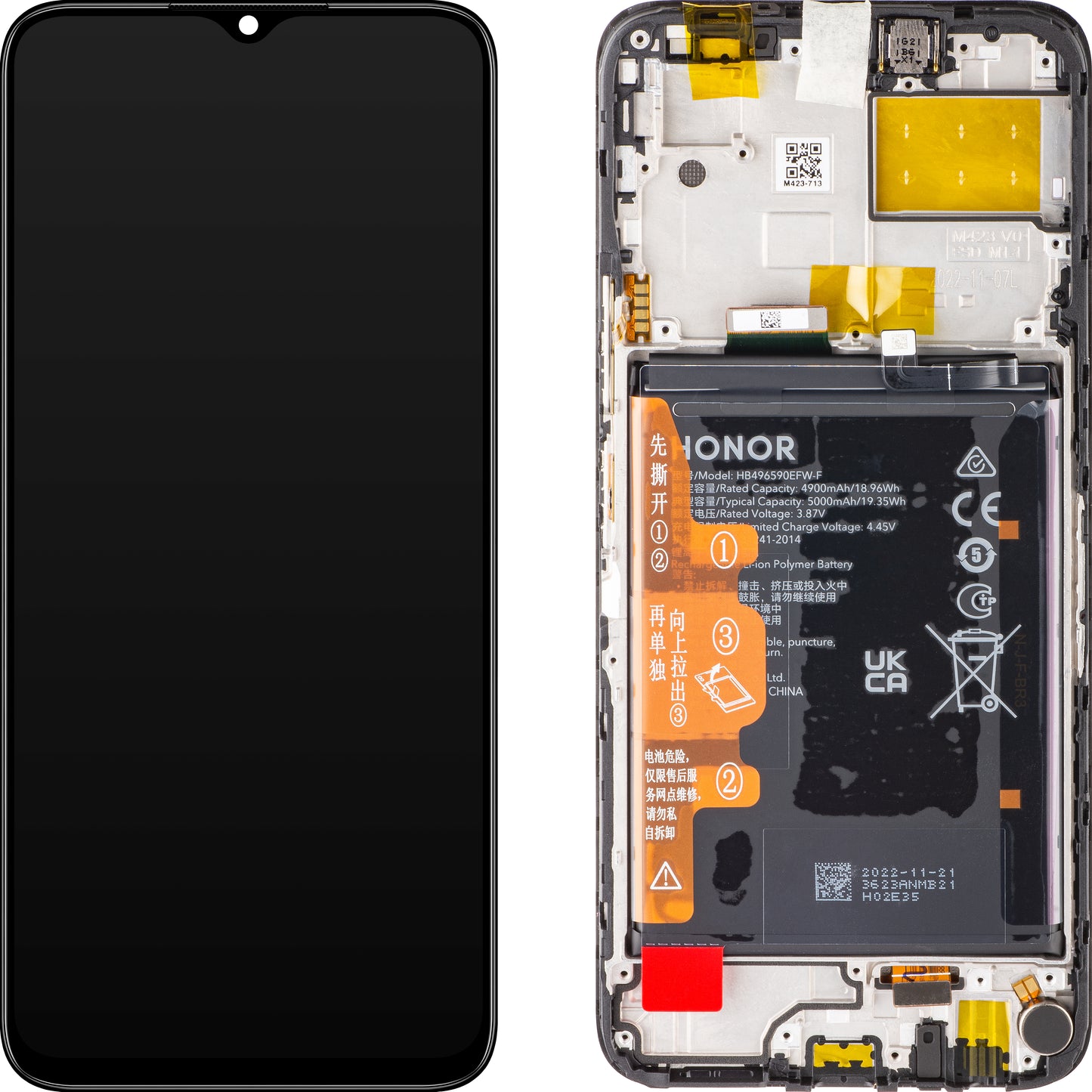 Display / Touchscreen für Honor X8 5G | mit Rahmen & Akku | Schwarz | Service Pack