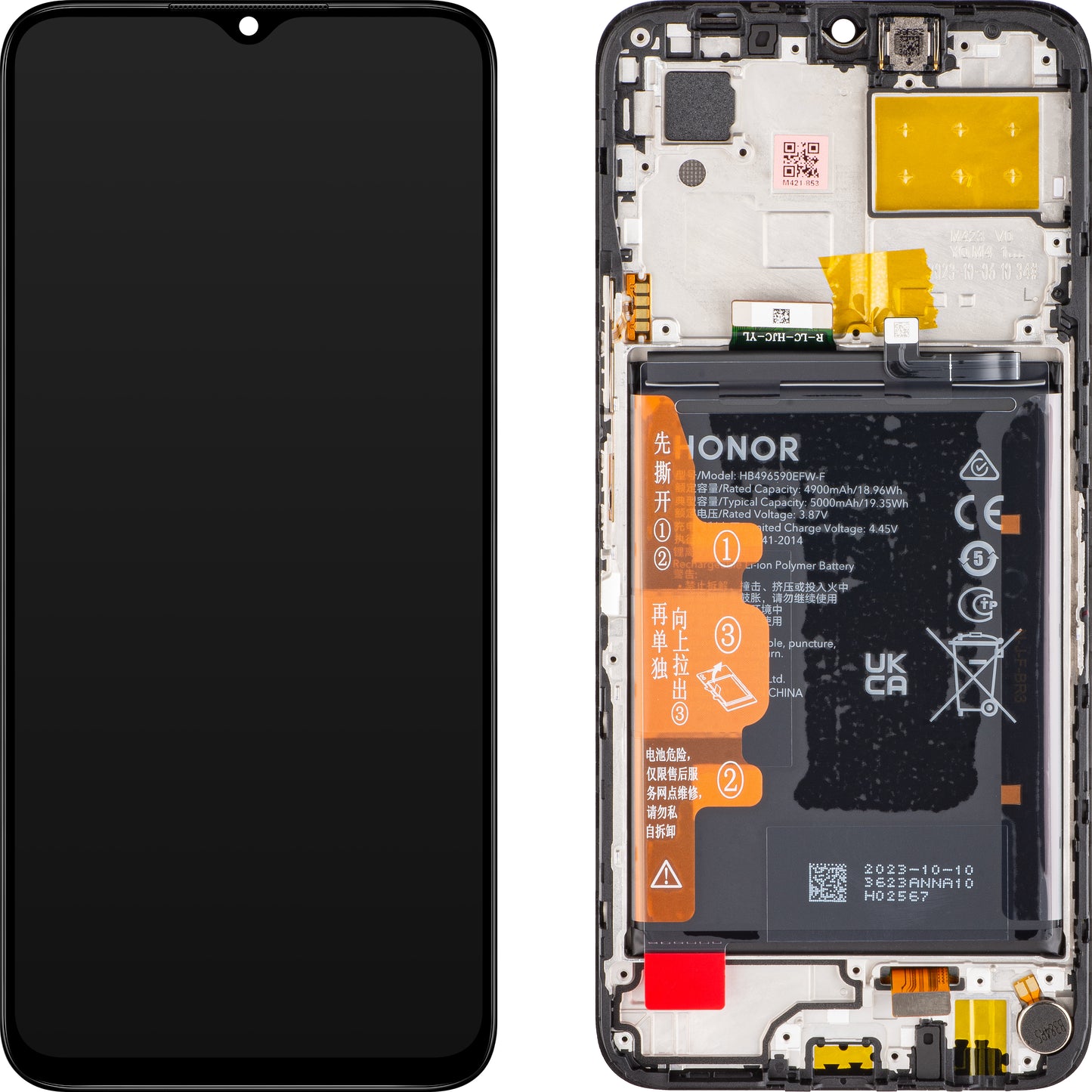 Touchscreen-Display Honor 70 Lite, mit Rahmen und Akku, Schwarz, Service Pack 0235AFJJJ