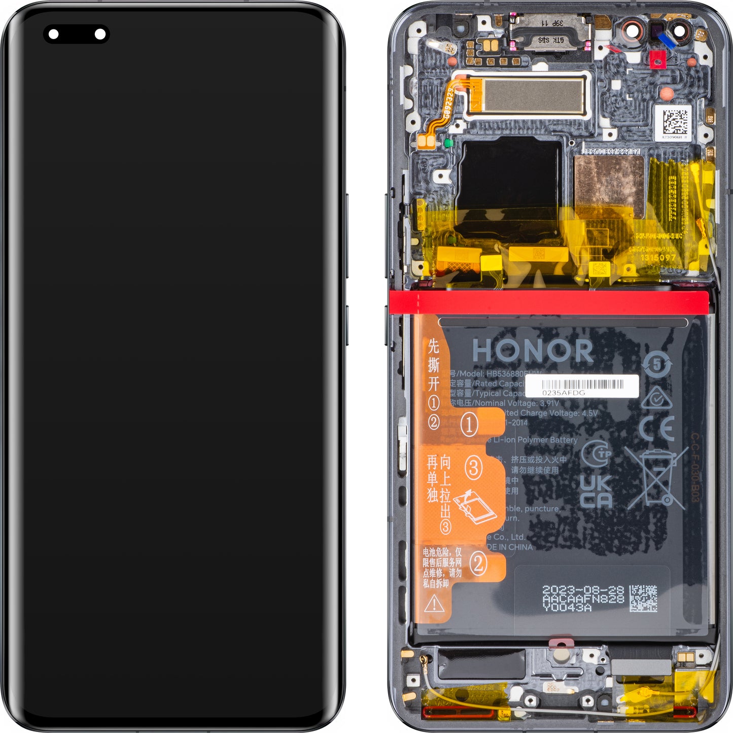 Touchscreen Display Touchscreen Honor Magic5 Pro, mit Rahmen und Akku, Schwarz, Service Pack 0235AFDG