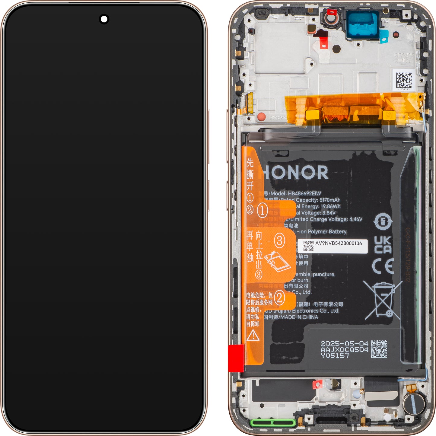 Honor 400 Touchscreen-Display mit Rahmen und Akku, Gold (Desert Gold), Service Pack 0235APNQ