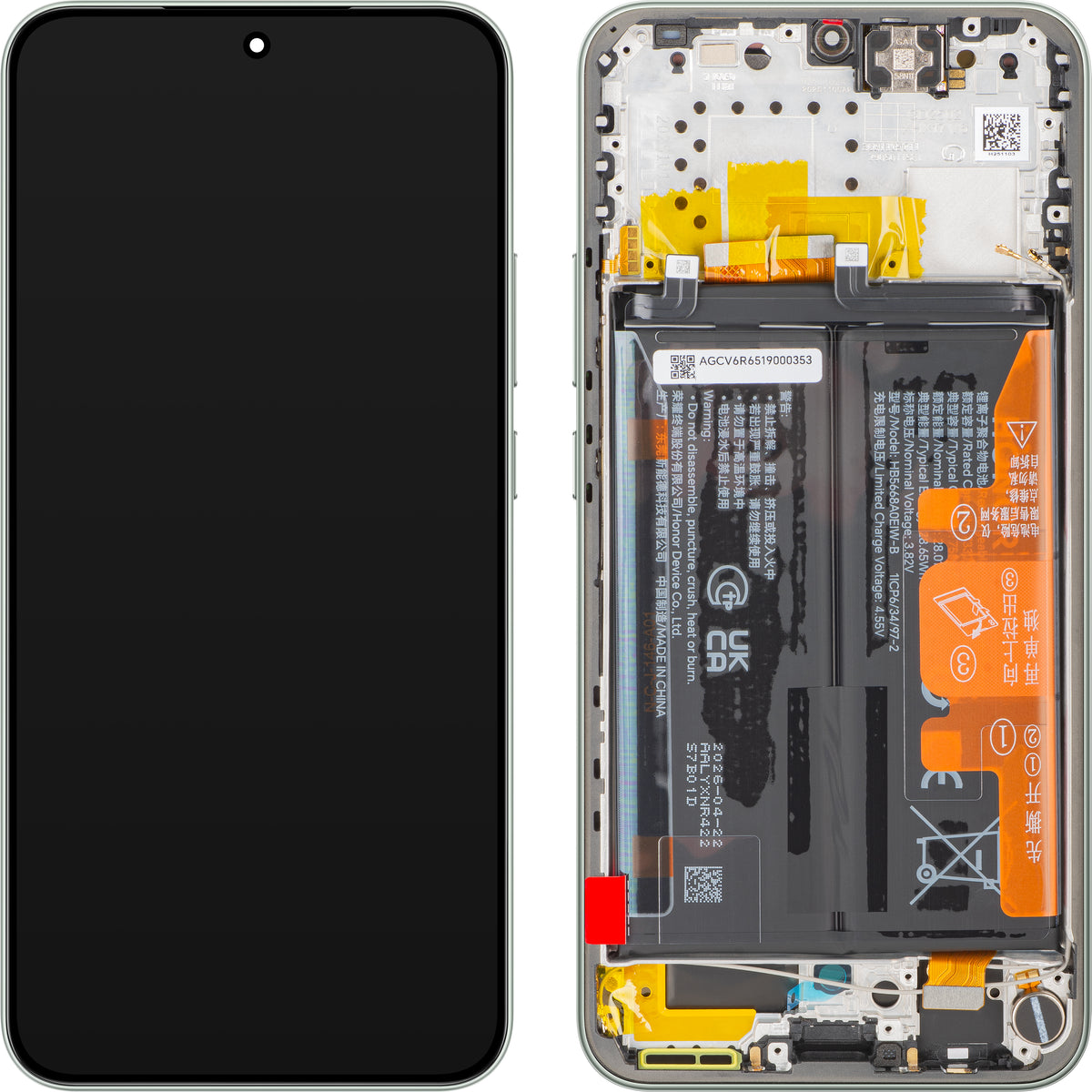 Display mit Touchscreen Honor Magic8 Lite, mit Rahmen und Akku, Grün (Forest Green), Service Pack 0235ARUU