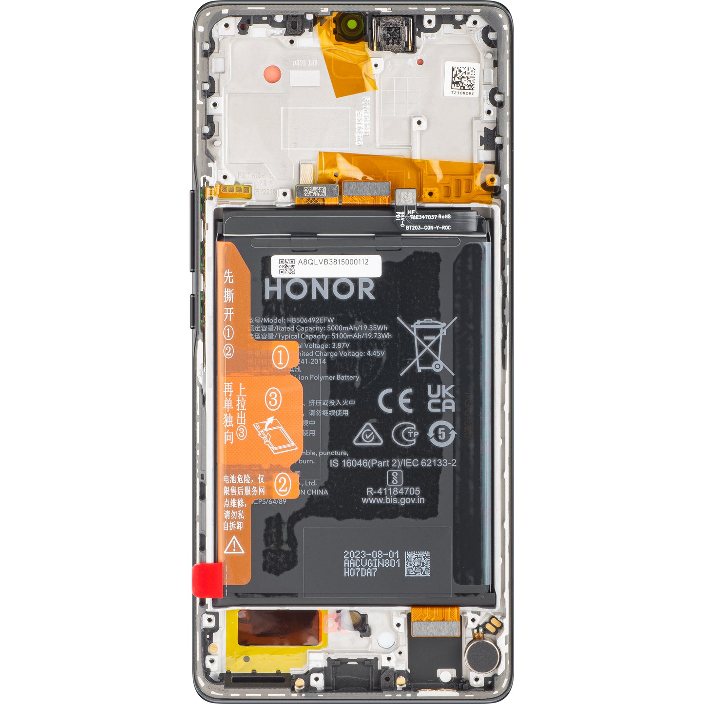 Touchscreen Display Touchscreen Honor Magic5 Lite, mit Rahmen und Akku, Midnight Black, Service Pack 0235AEMW