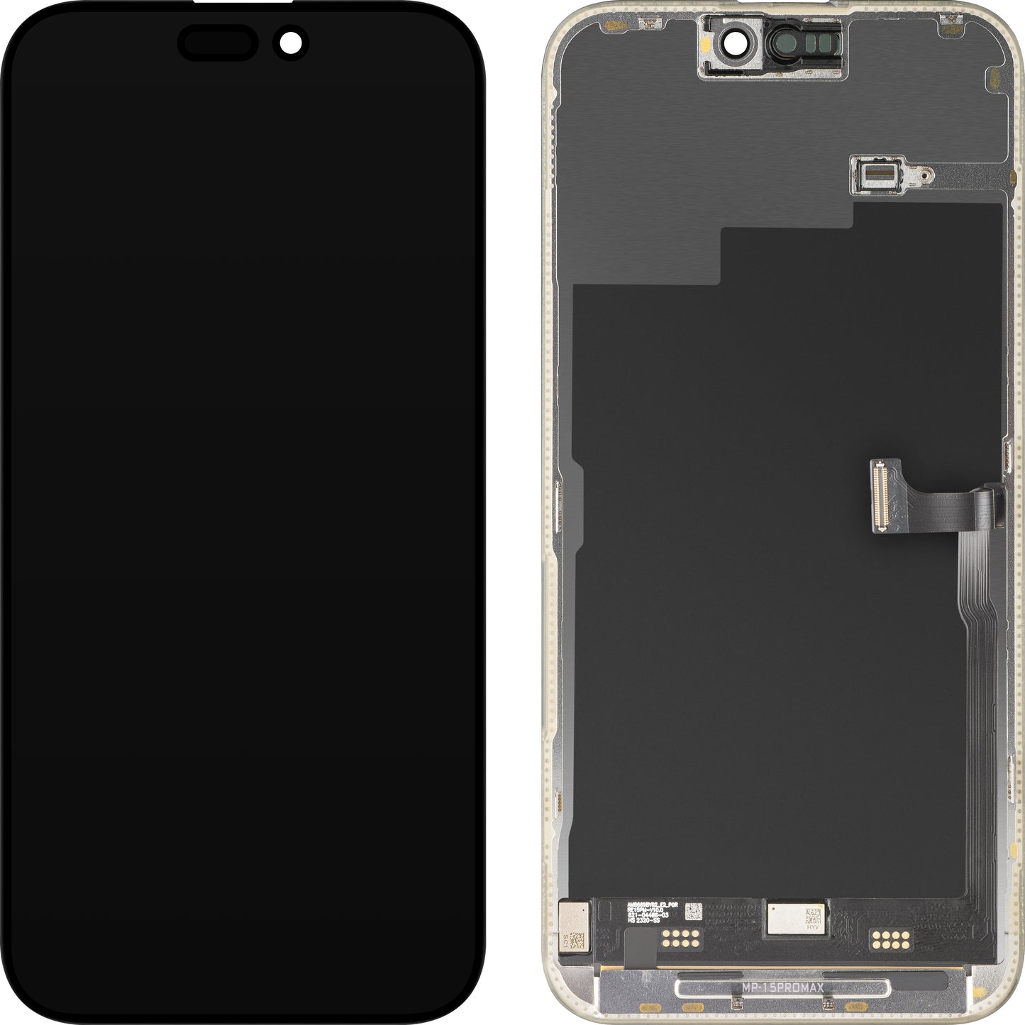 MP Touchscreen-Display kompatibel mit Apple iPhone 15 Pro Max, mit Rahmen, Premium Soft OLED FHD 120Hz Diagnostic Version, Schwarz