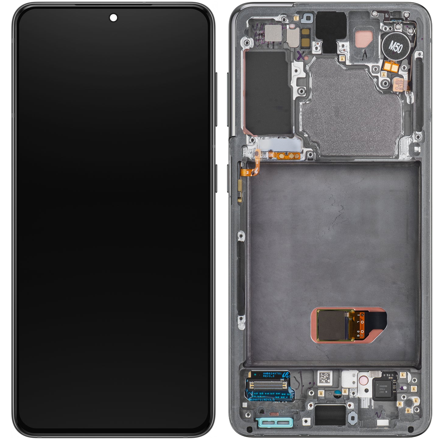 Touchscreen Display Samsung Galaxy S21 5G G991, mit Rahmen, Grau, Service Pack GH82-27256A