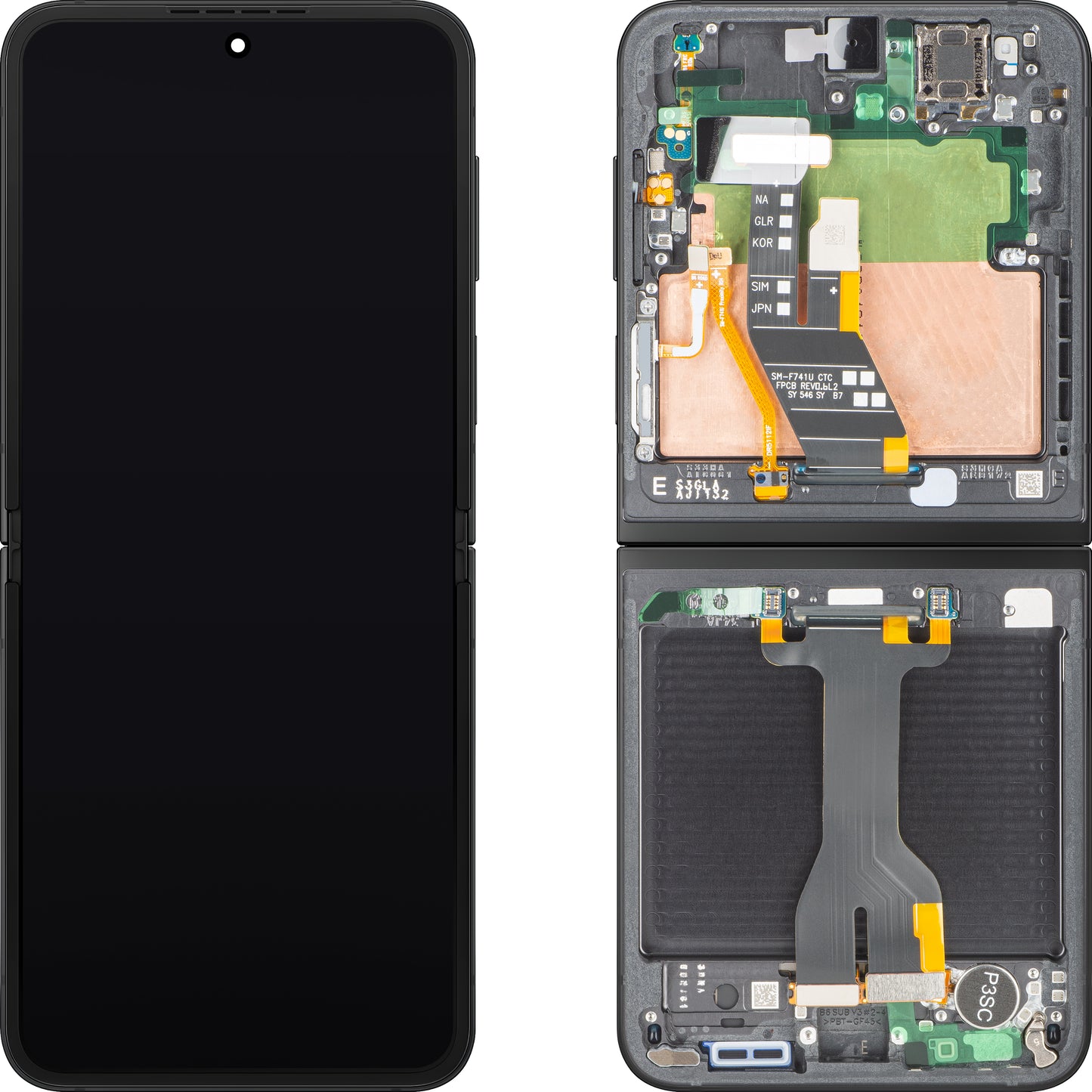 Display mit Touchscreen Samsung Galaxy Z Flip7 FE F761, mit Rahmen, Sub Inner, Schwarz, Service Pack GH82-37734A