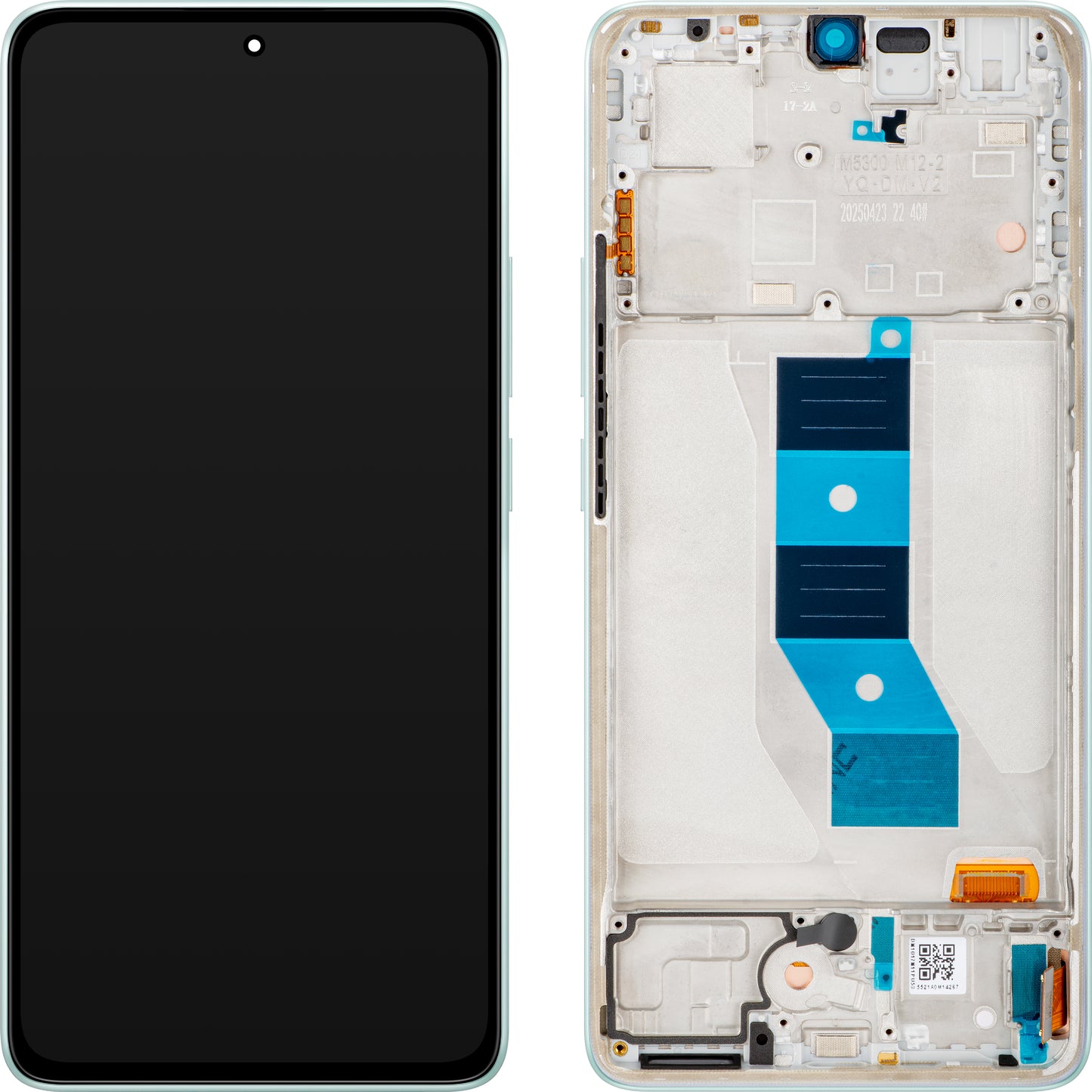 Display mit Touchscreen Xiaomi Redmi Note 14 5G, mit Rahmen, Grün (Coral Green), Service Pack 56001800O1700