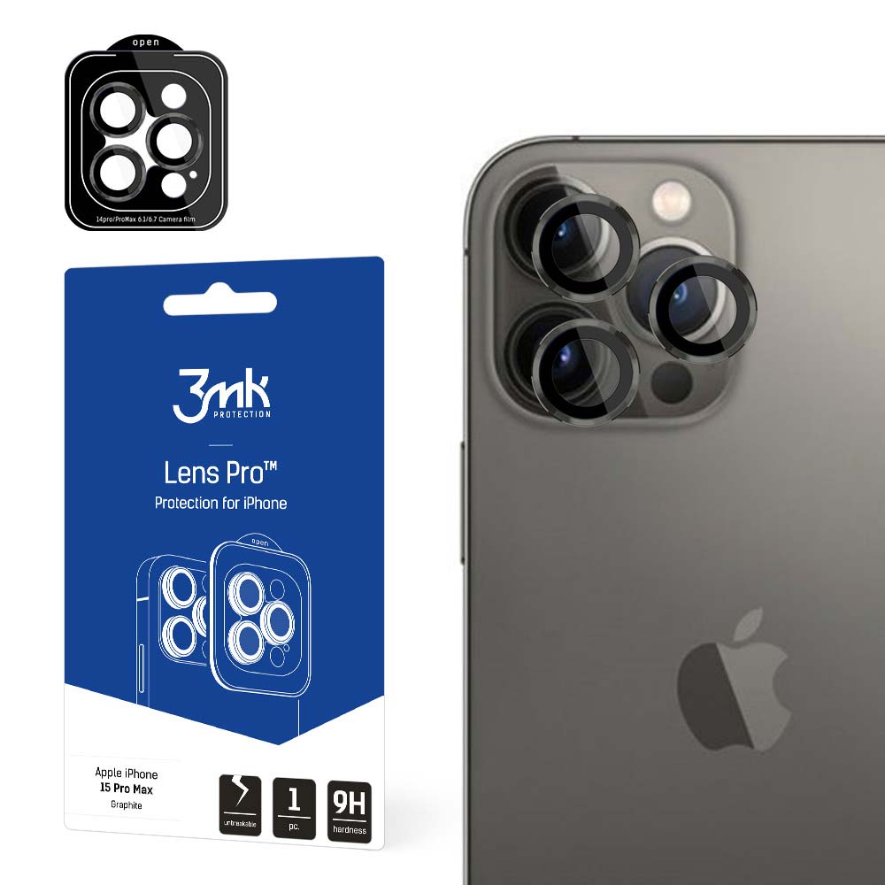 3MK Rückkamera-Schutzglas für Apple iPhone 15 Pro Max | 9H | Schwarz