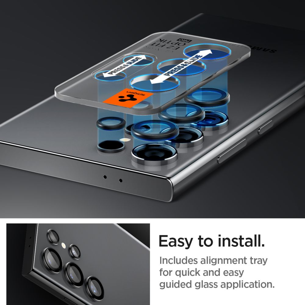 Schutzfolie für die Rückkamera Spigen GlastR EZ FIT Optik Pro für Samsung Galaxy S24 Ultra S928, Gehärtetes Glas, Set mit 2 Stück, Schwarz