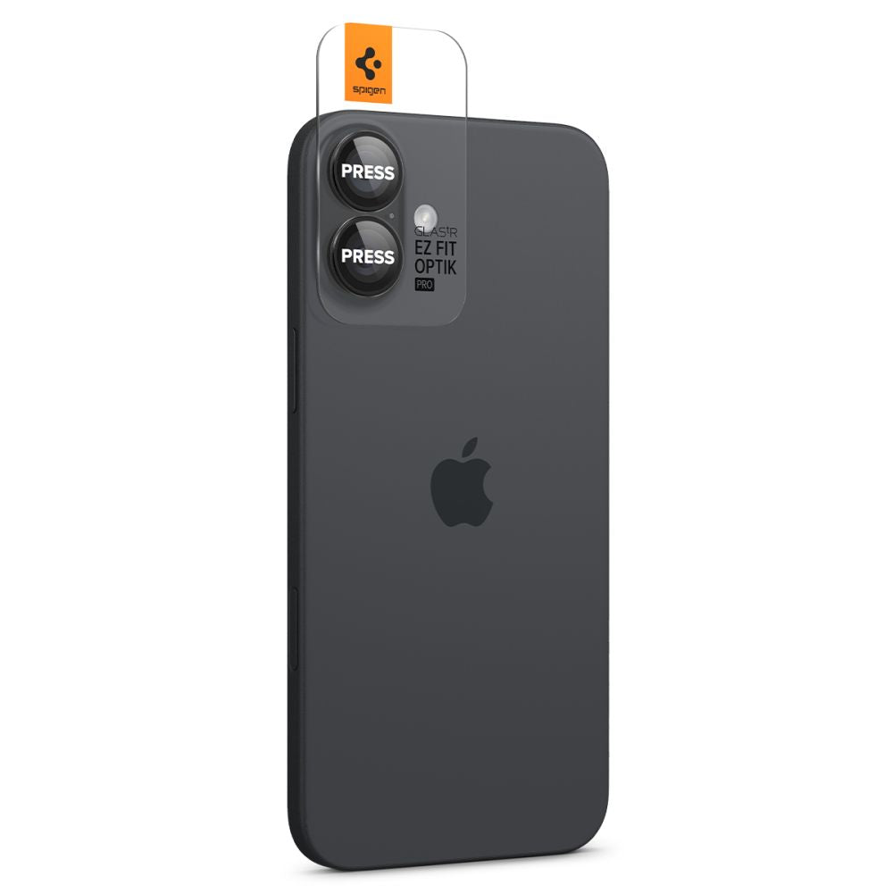 Schutzfolie für die Rückkamera Spigen GlastR EZ FIT Optik Pro für Apple iPhone 17 / 16 Plus / 16, gehärtetes Glas, Set mit 2 Stück, Schwarz AGL07921