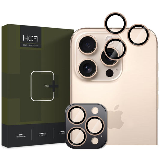 Schutzfolie Rückfahrkamera Rückwand HOFI CamRing PRO+ für Apple iPhone 16 Pro Max / 16 Pro, Glas geschützt, Gold