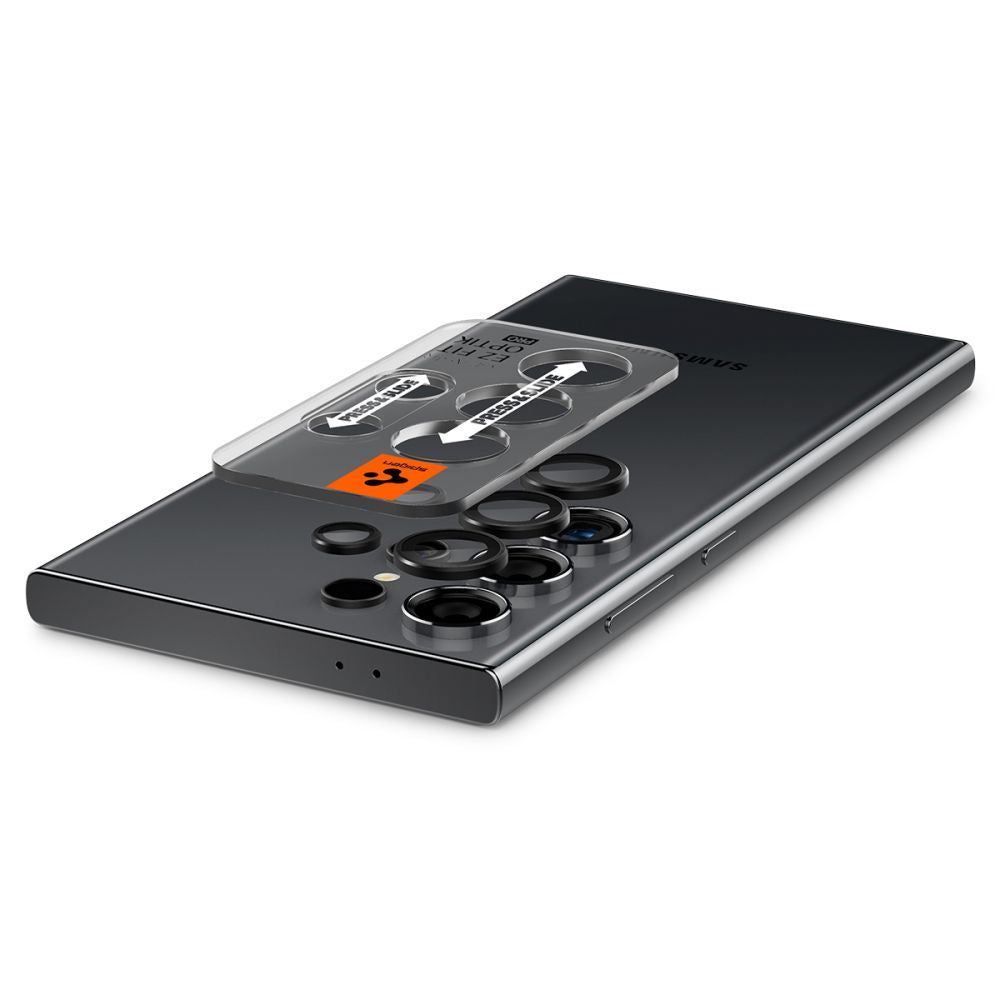Schutzfolie für die Rückkamera Spigen GlastR EZ FIT Optik Pro für Samsung Galaxy S24 Ultra S928, Gehärtetes Glas, Set mit 2 Stück, Schwarz