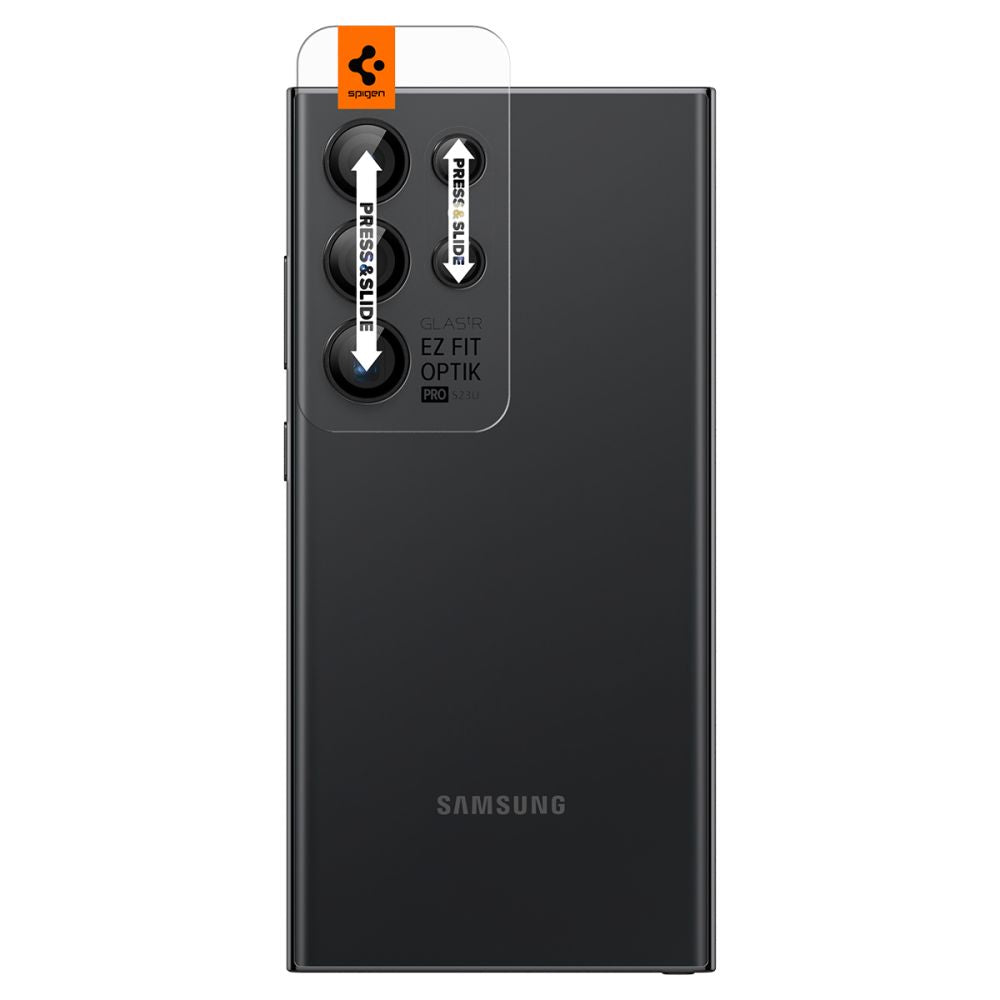 Schutzfolie für die Rückkamera Spigen GlastR EZ FIT Optik Pro für Samsung Galaxy S24 Ultra S928, Gehärtetes Glas, Set mit 2 Stück, Schwarz