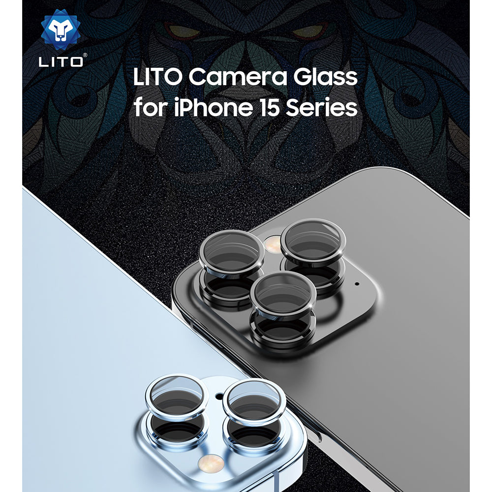 Lito S+ Rear Camera Protective Film for Apple iPhone 15 Pro Max / 15 Pro, Tempered Glass, Black