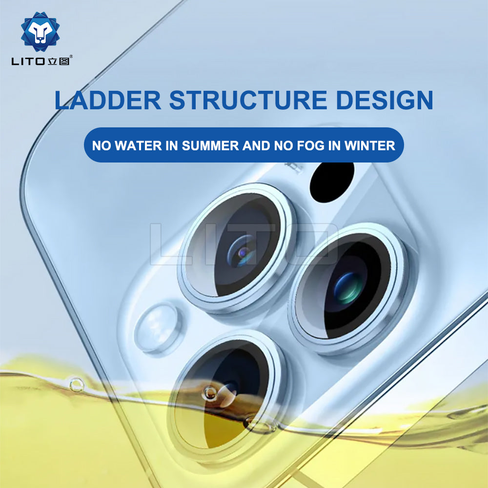 Lito S+ Rear Camera Protective Film for Apple iPhone 15 Pro Max / 15 Pro, Tempered Glass, Black