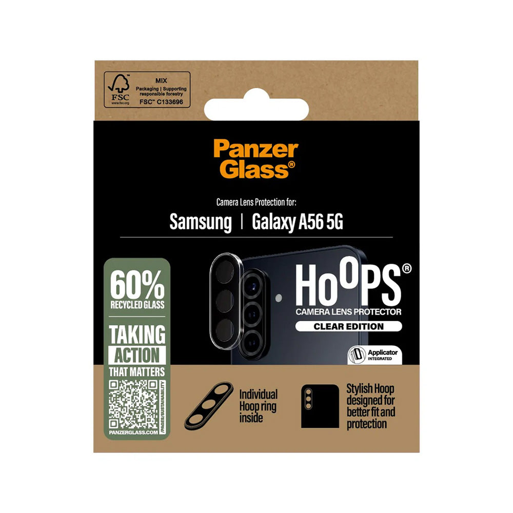 Schutzfolie PanzerGlass Hoops für die Rückkamera des Samsung Galaxy A56 A566, gehärtetes Glas, Transparent